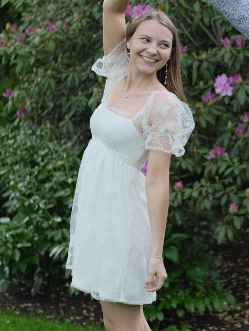 Altar'd State White Sheer Puff Sleeve Mini Dress